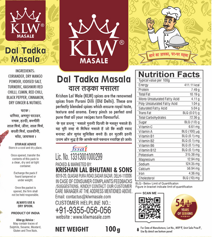 KLW Dal Tadka Masala 100g