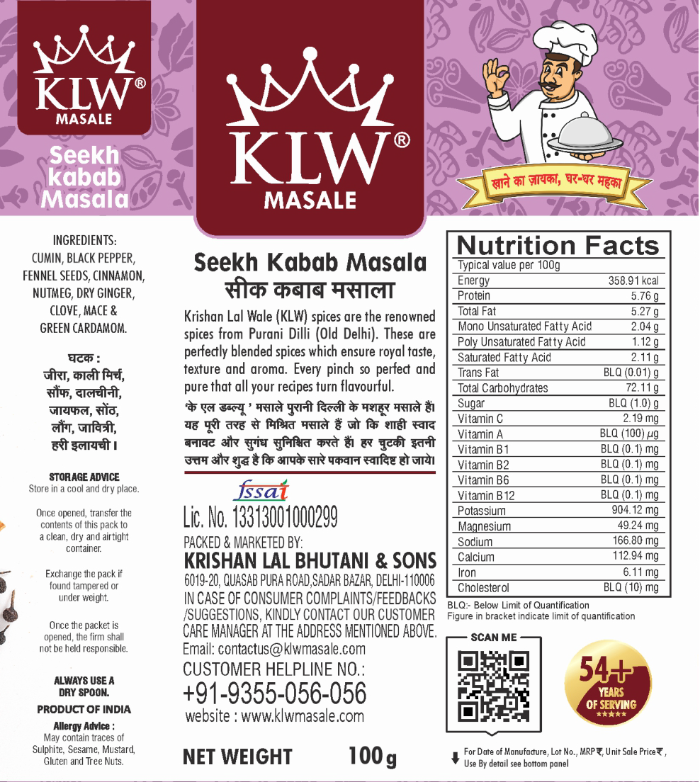 KLW Seekh Kebab Masala 100g